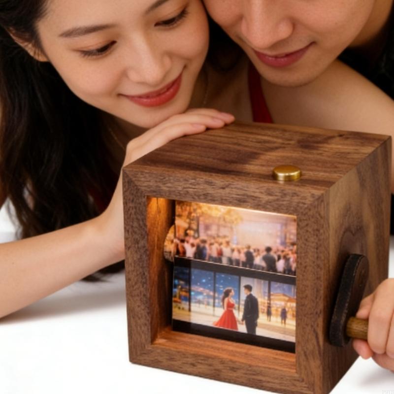Desktop Photo Frame Hand Crank Photo Album Desk Photo Book Customs Picture Flipbook Frame Grandma Gift for Womens P9YB