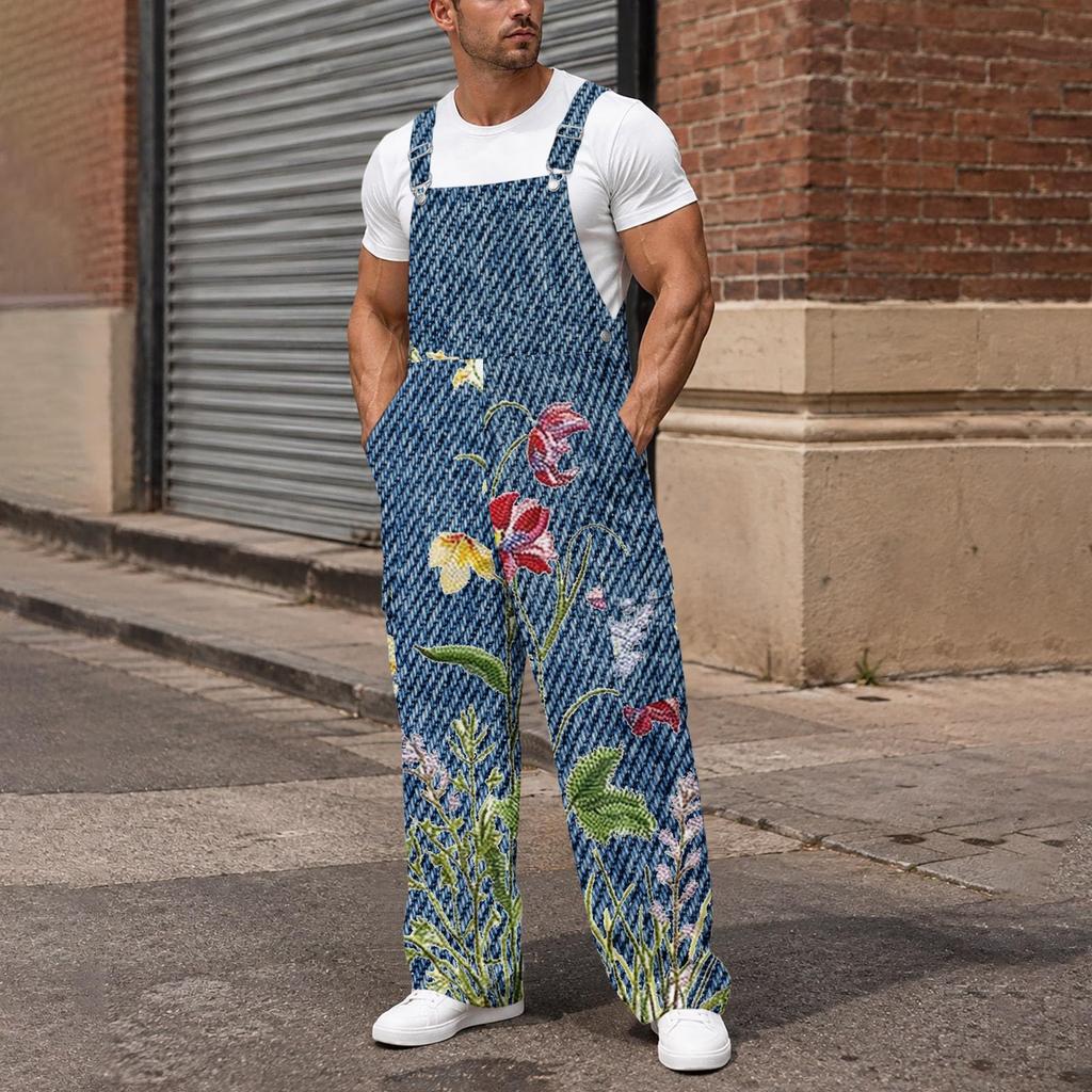 Men's Loose Fit Wide Leg Cargo Overalls Jumpsuit with Multi-Function Utility Pockets