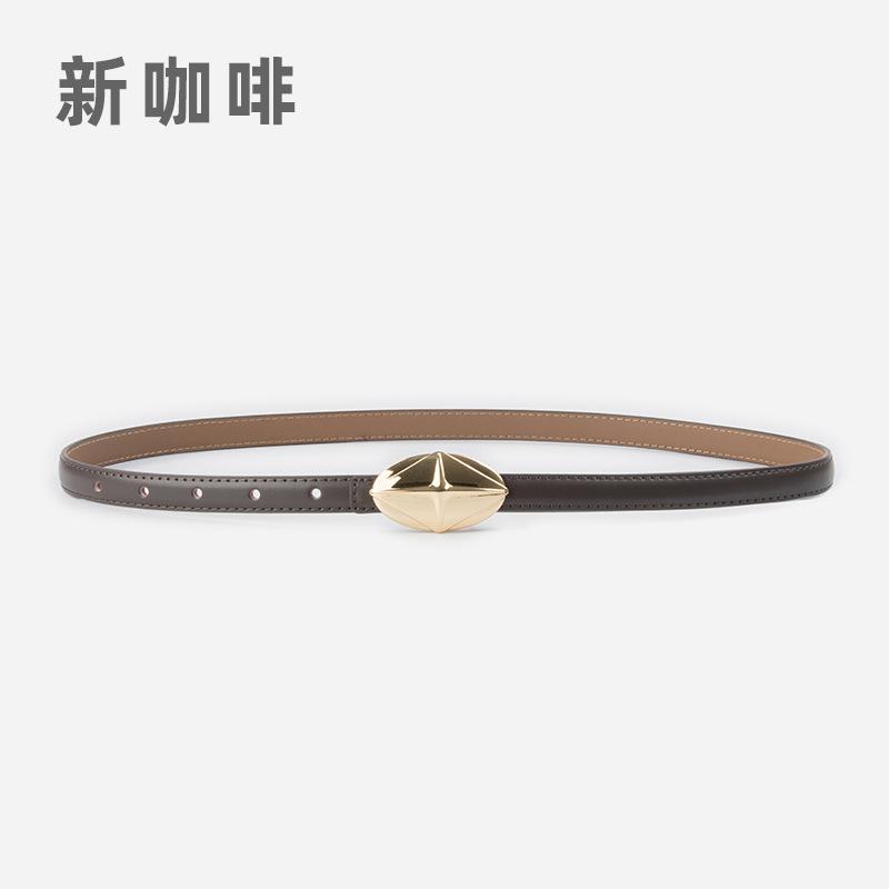 Leather Women'S Fine Belt Cowhide Retro Women'S Simple Hong Kong Style Premium Black Women'S Belt