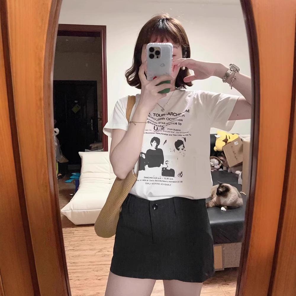 American Retro Letter Printing Short-sleeved T-shirt Women's Summer New High-end Loose and Thin Cotton Half-sleeved
