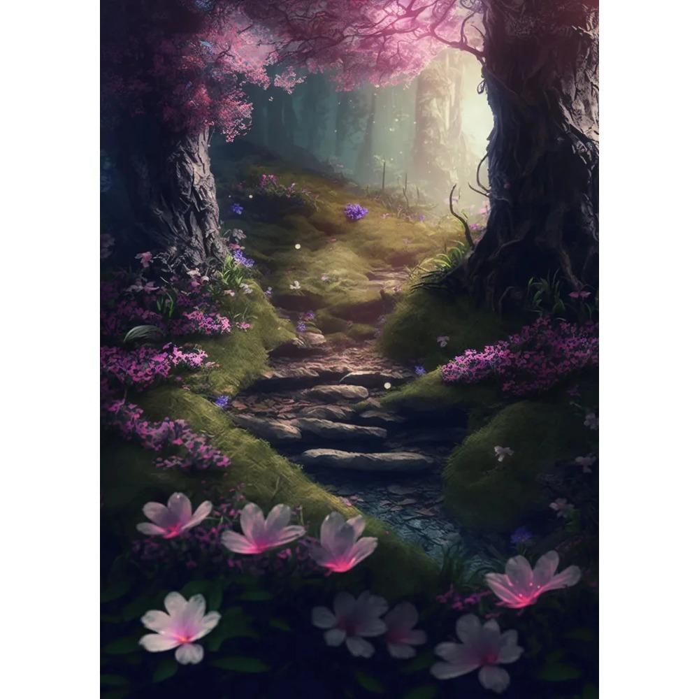 Mysterieuze Betoverde Bos Poster Zonovergoten Elfenbos Pad Sprookjes Prints Canvas Schilderij Muurfoto Huis Woonkamer Decor