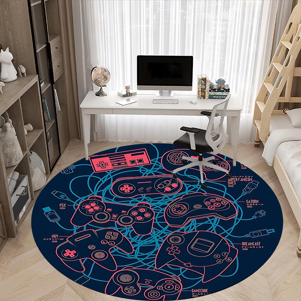 1pc Gaming Controllers Office Round Area Rug, Under Office Chairs Bedroom Living Room Home Decor, Room Deco