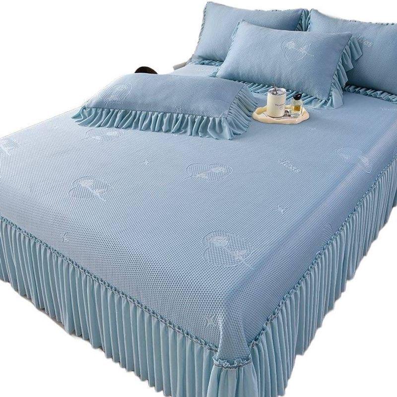 Machine Washable Summer Ice Silk Bed Skirt Cooling Mat Set