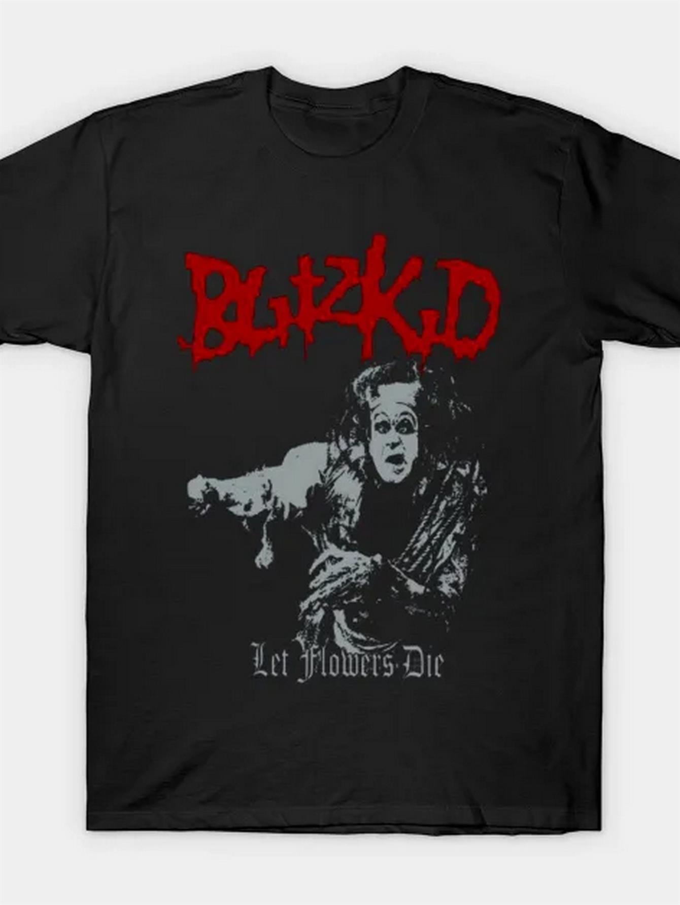 

BLITZKID MERCH Graphic Tee - Men S Round Neck T-Shirt Featuring a Gothic Design That Says Let Flowers Die S