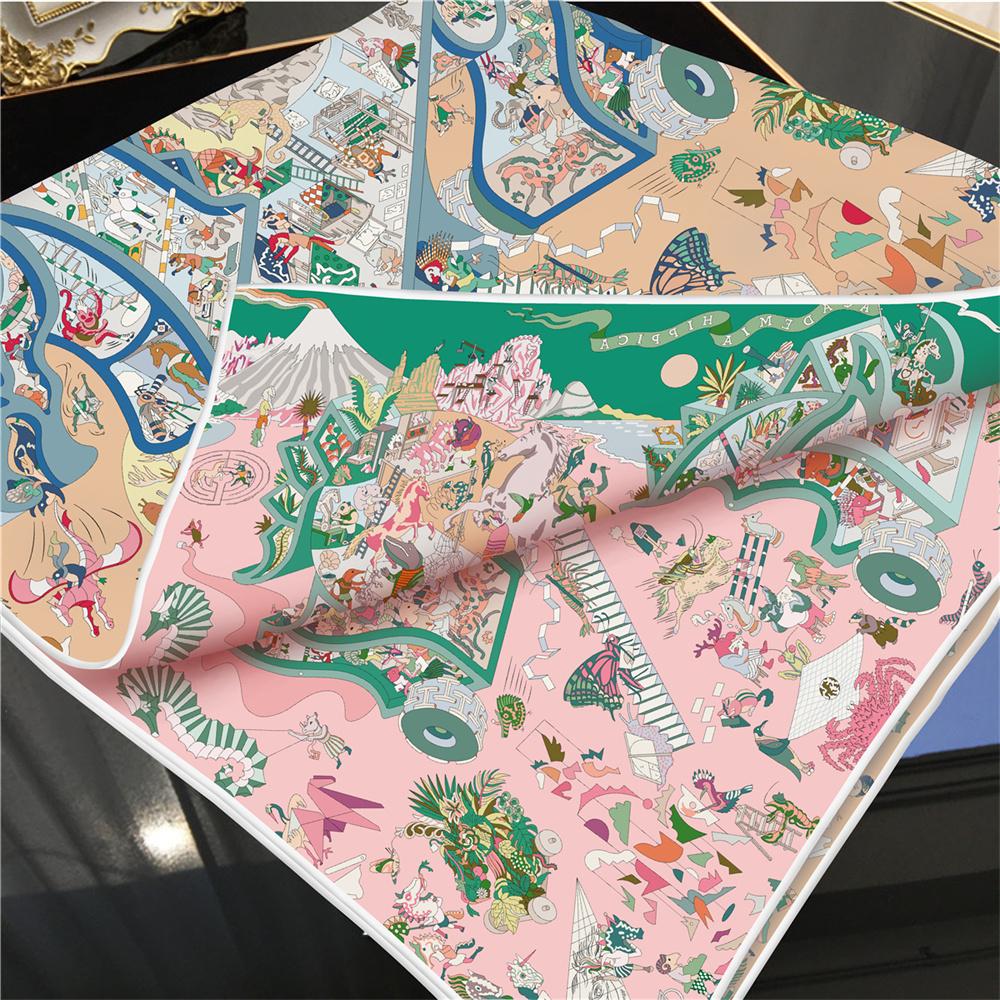 Silk Scarves Wraps Double Printed Twill Silk Scarf Women Shawls Luxury Design Hijabs Fashion Square Curled Shawl 90Cm
