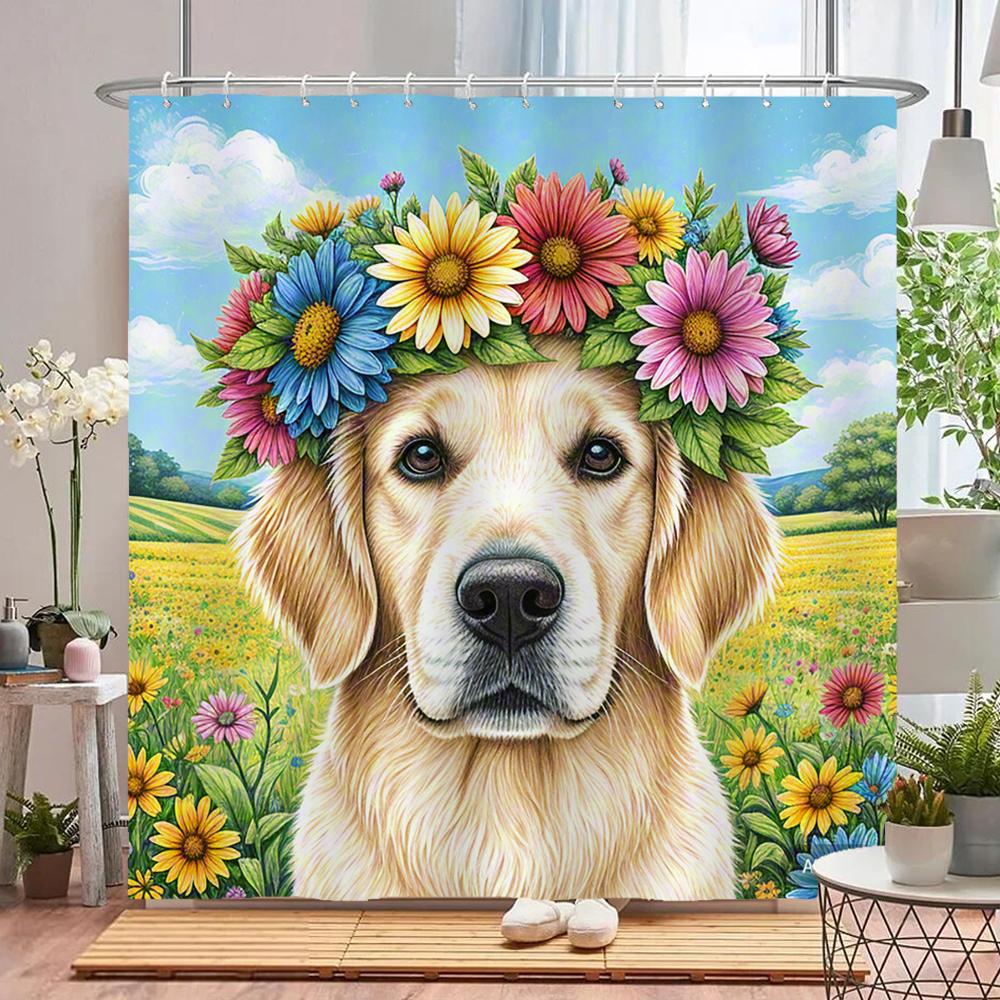watercolor flowers and plants dog animal shower curtain Print polyester waterproof bathroom curtains with hook decorate curtain