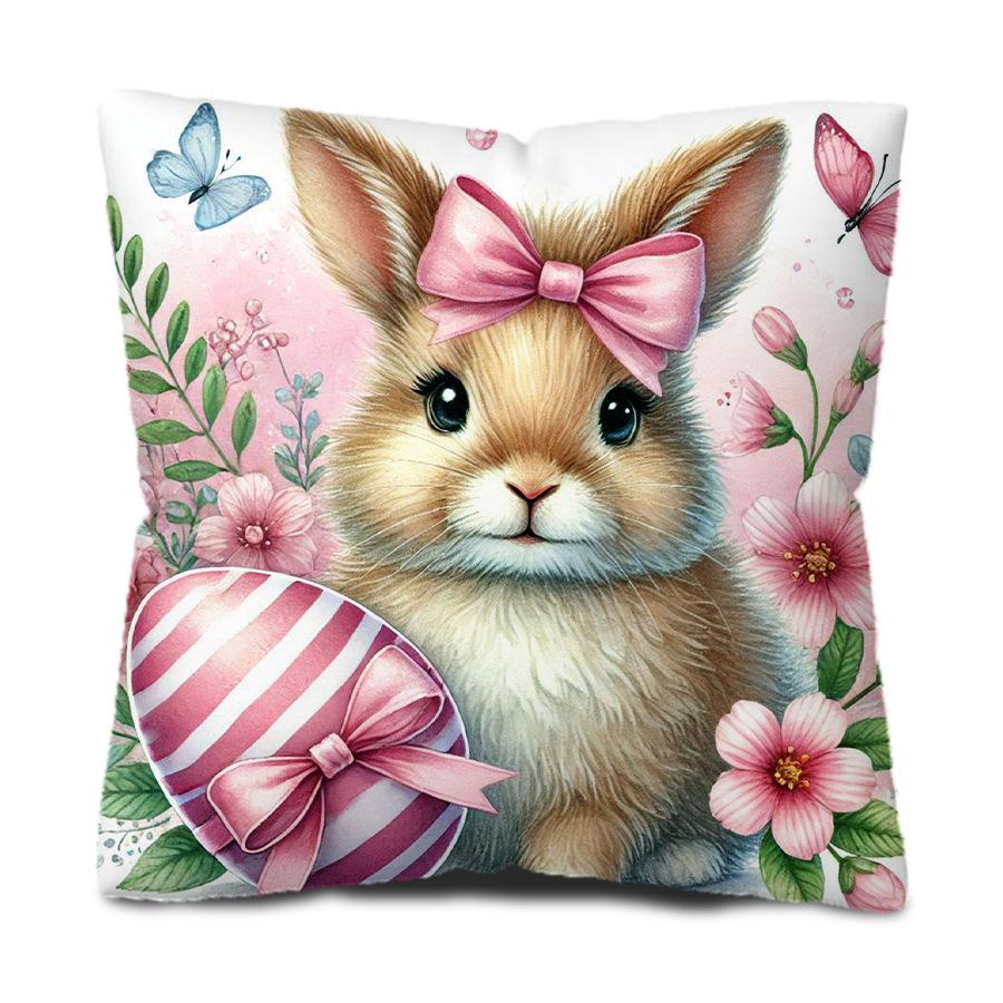 Наволочки с кроликами, 18  X 18 , Декоративные наволочки с узором Пасхальный кролик, цыпленок, цветок, Застежка Полиэстер, Сельская тематика, Праздничные наволочки 1pcs