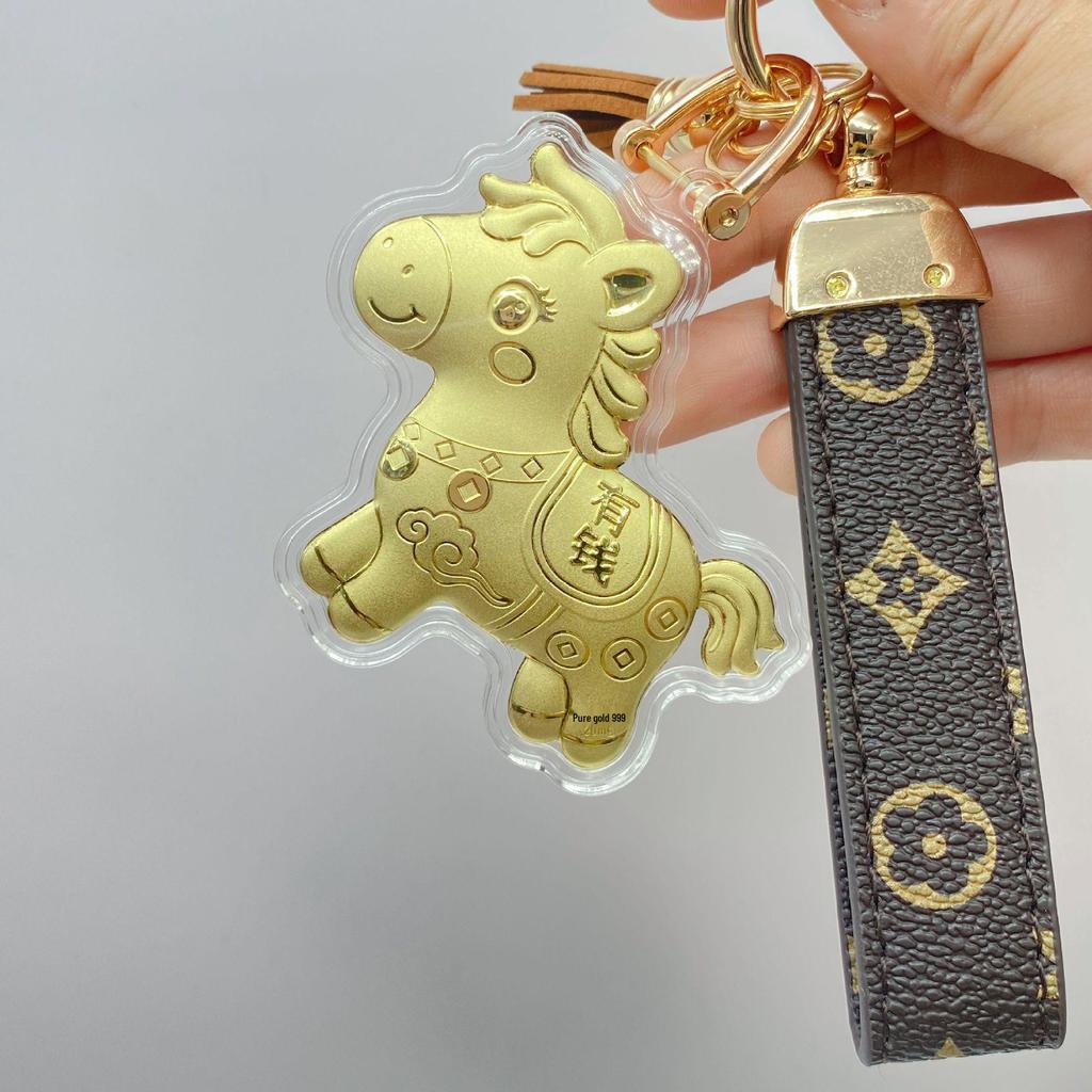 2026 Year of the Horse Wealth Charm Cute Gold Phone and Bag Lanyard with Cartoon Sticker Gift