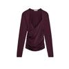 Spring New Women's Clothing Fashion Pure Desire Wind Minimalist Nylon Ruched Long Sleeves Vertical Collar Top 3641315