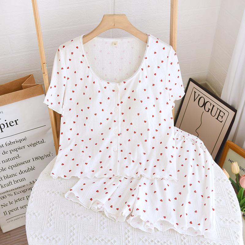 Japanese Round Neck Loungewear Summer Casual Short-sleeved Shorts Set Thin Two-piece Set Cotton Summer Chest Pad Pajamas