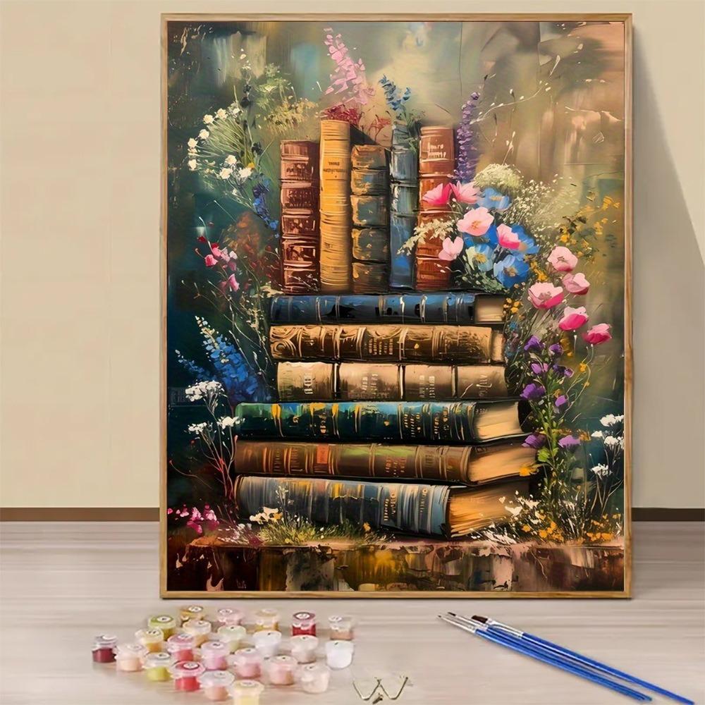 Modern 16x20 Inch Frameless Adult Paint-by-Number Kit Poppy Flower Canvas Painting Set with Brushes and Acrylic Paints