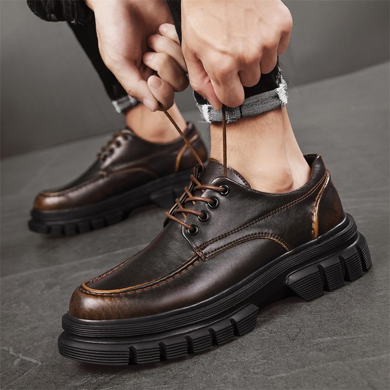 Fashion Men's Thick-soled Leather Shoes Lace Up Casual Shoes