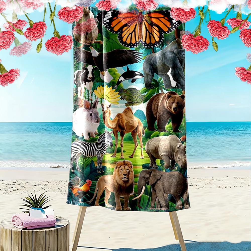 Animals Jungle Wildlife Collage Design Beach Towel Quick-drying for Travel Outdoor Sports Jogging Beach and Swimming