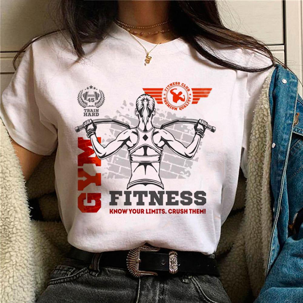 Crossfit Fitness T-shirts Women Manga Graphic Streetwear Top Female 2000s Japanese Designer Clothes