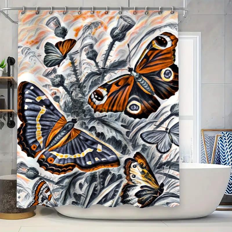 

Vintage Fall Leaves Shower Curtain Decorative Bath Accessories Waterproof Bathroom Curtains In Orange Yellow Brown Red For Home W60H190(CM)-1 Pcs