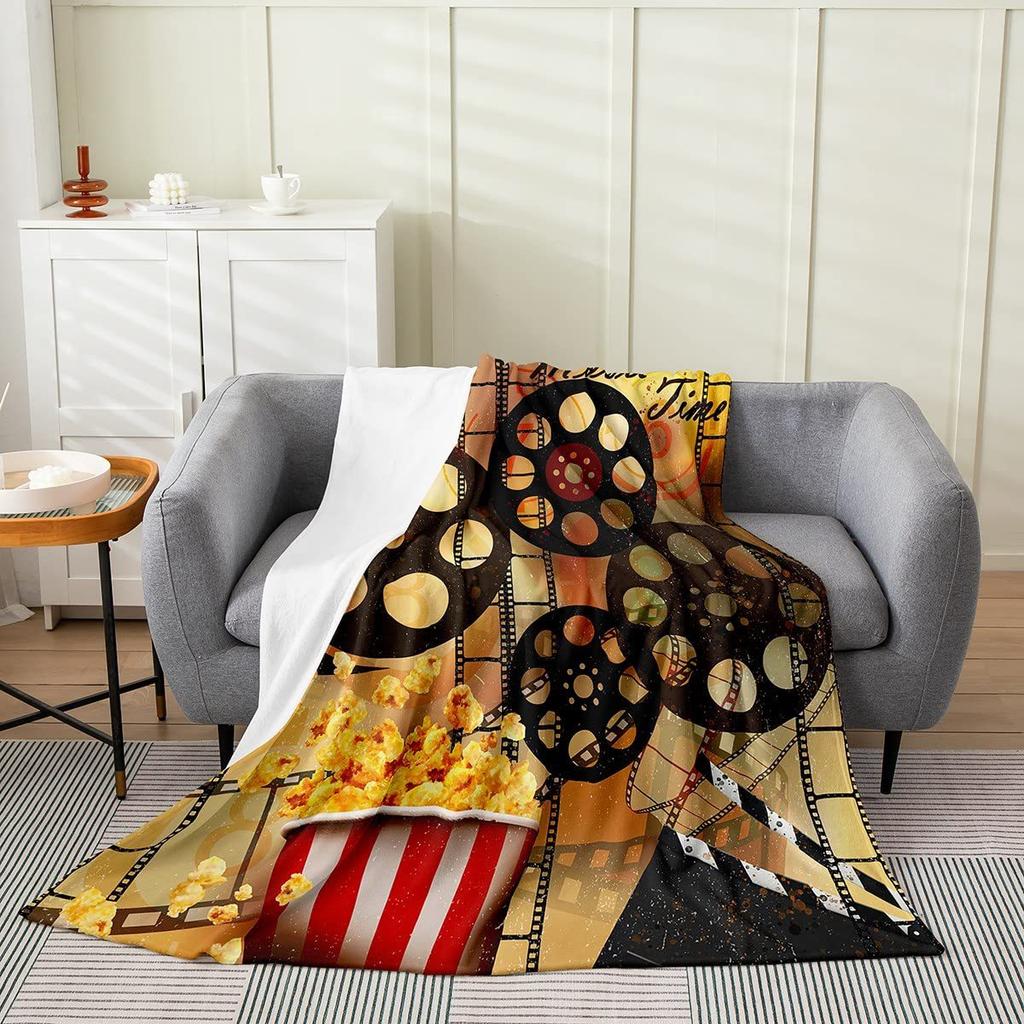 Movie Night Popcorn Printed Blanket for Sofa Bed Travel Camping Living Room Office Conditioning Blanket for All Seasons Gifts