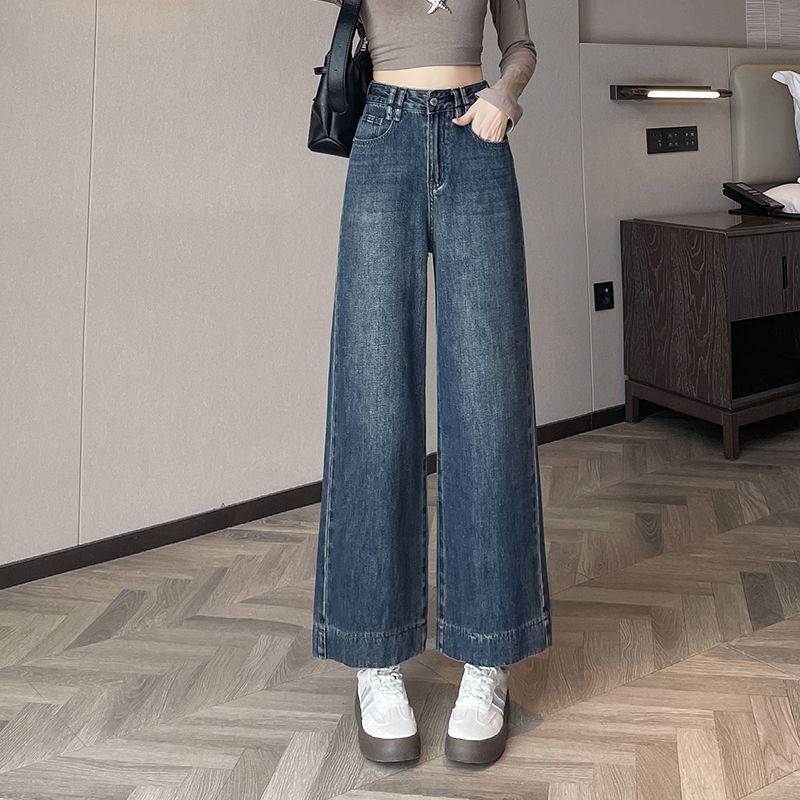 2026 A/W Women's High-Waisted Wide-Leg Jeans: Plus Velvet, Thickened, Nine-Point Length, Loose Fit for Short Women.