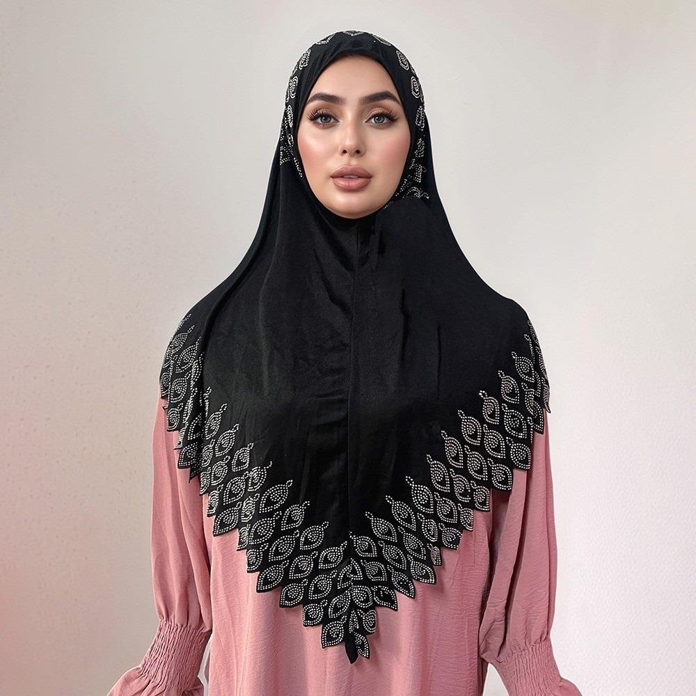 

Breathable Arab Lady Headscarf Rhinestone Hijab Head Wrap Fashion Eid Al-Fitr Long Turban Ethnic чорний