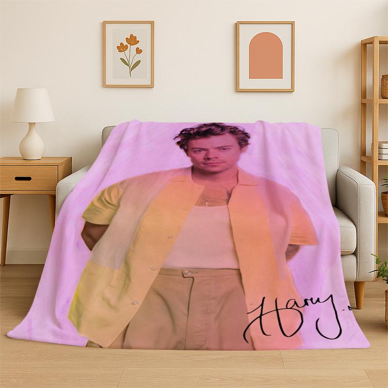fashion Harry Styles Singer Star Flannel Blanket Soft Warm Throw Blanket for Bedroom Living Room Bed Travel Camping Picnic Gift 75x90cm