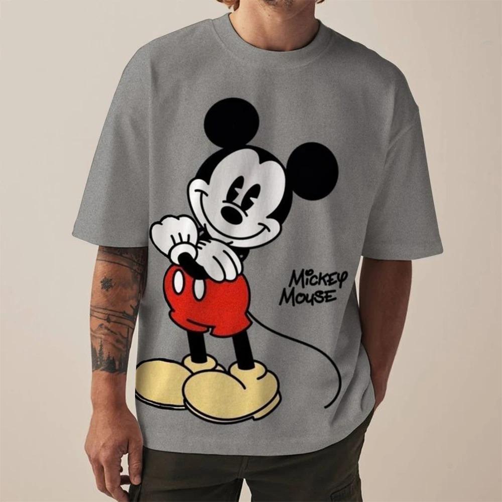 Hot Selling Fashion New Bizarre Mickey Outdoor Sports Casual Round Neck Short Sleeved Loose Shirt Y2K Clothing Plus Size