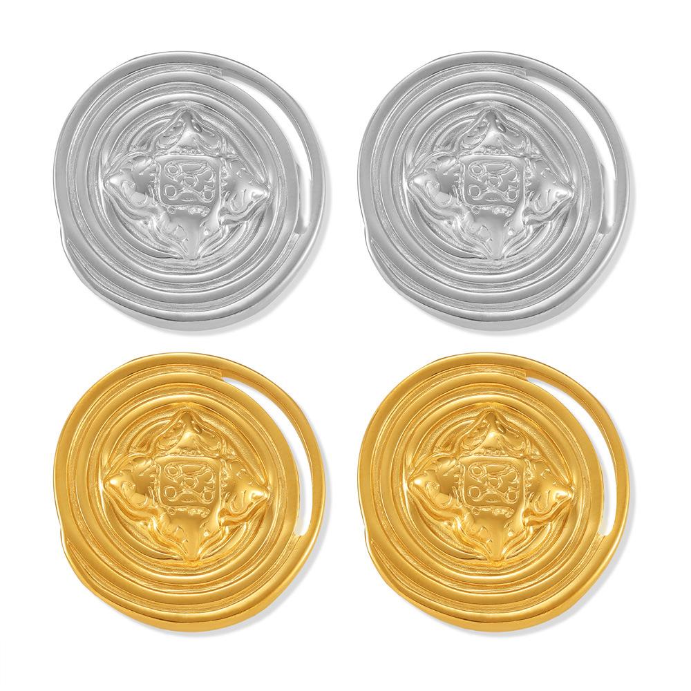 Heavy Industry Medieval Cold Wind Round Brand Earrings Retro Design Titanium Steel Gold Plated Earrings
