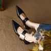 Low Heel Mary Jane Flats Women Spring Autumn Retro Brown Pointed Toe Flat Bottom French Mule Shoes Comfortable Leather Shoes