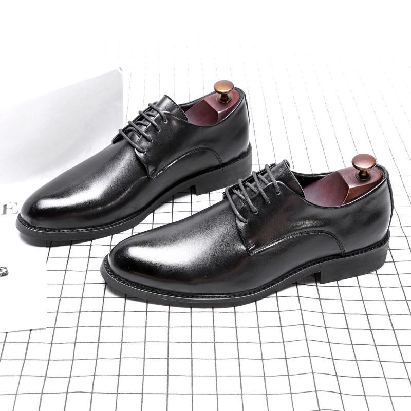 

Весенне-осенние повседневные деловые кожаные туфли корейского издания, британские дышащие модельные кожаные туфли, мужские остроносые кожаные черные свадебные туфли 44