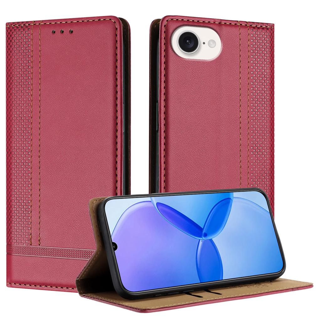 For iPhone 16e Case L-Shaped Grid Pattern Leather Stand Phone Cover with Card Slots
