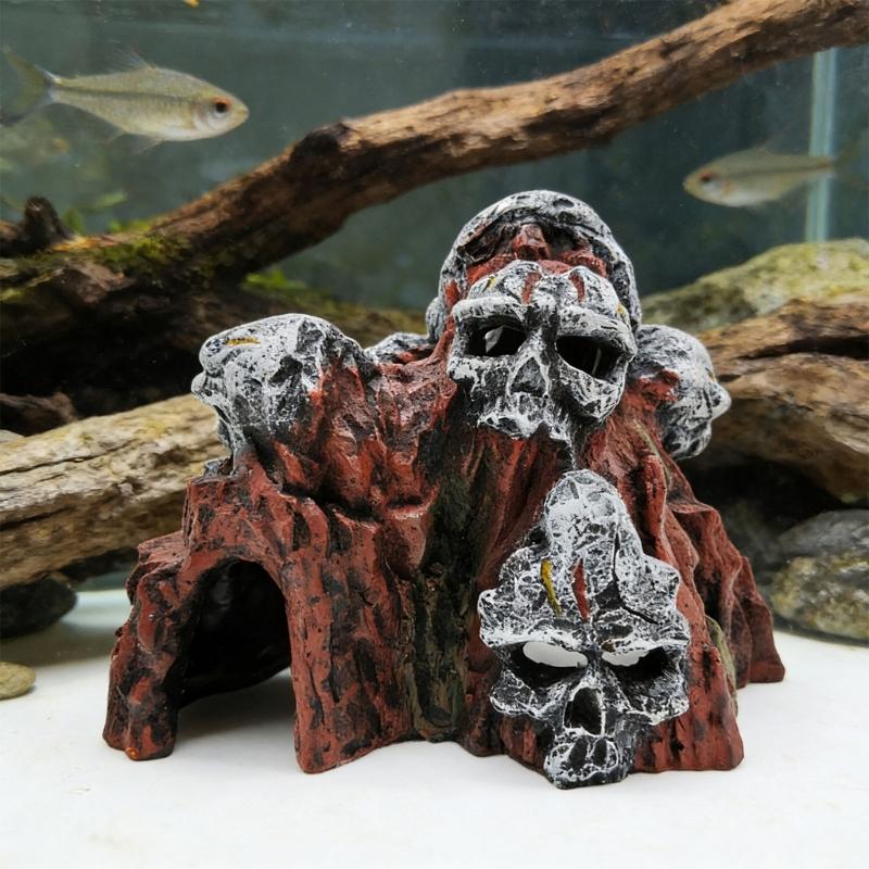 Handgefertigte Totenkopf-Aquariumdekoration Harz-Höhlenverstecke Künstlerische Totenkopfform Fischbecken Dekoration