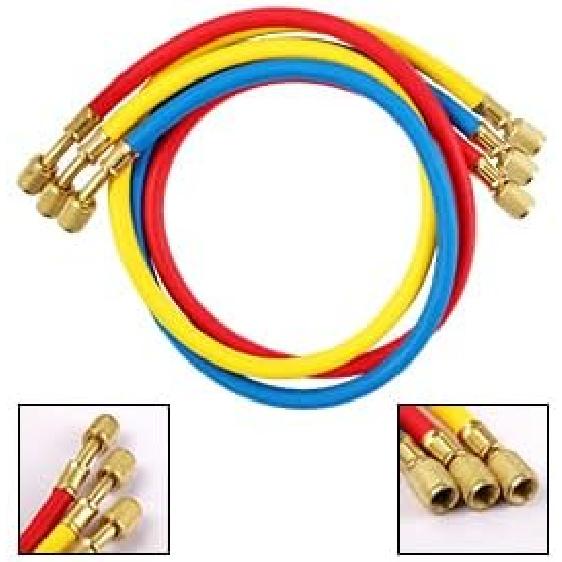 3 Pieces AC Manifold Gauge Hose Kit For R410A R22 R134A R404A, 1/4" Thread Automotive Air Condition Refrigerant R410A A/C Charging Hose With 5Ft