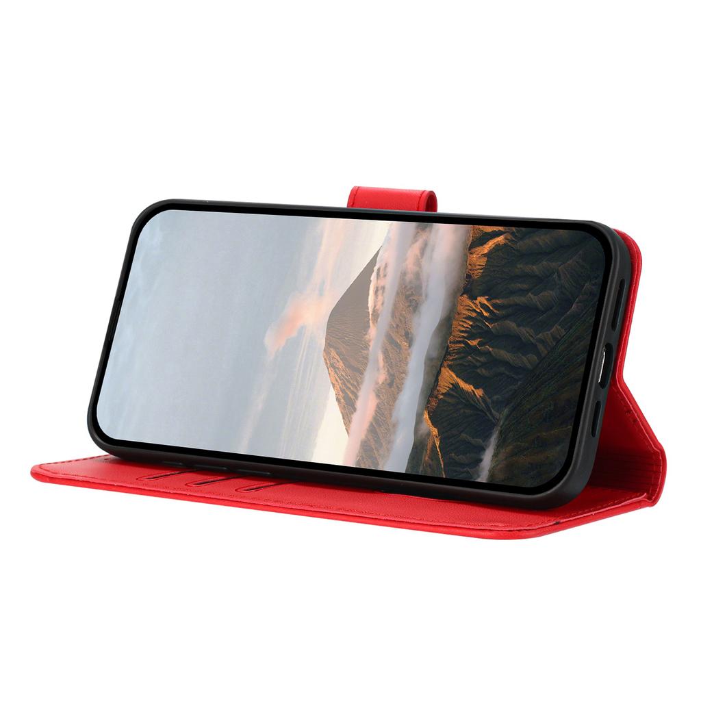 YX0090 For iPhone 16 Pro Case Triangle Imprint Leather Phone Cover with Lanyard