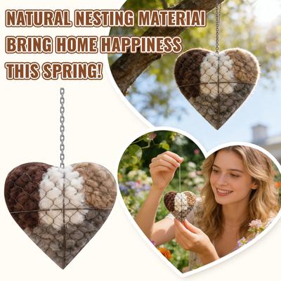 Heart Shaped Hanging Bird Nesting Material Holder with Natural Fiber Fill for Outdoor Garden Use Decoration