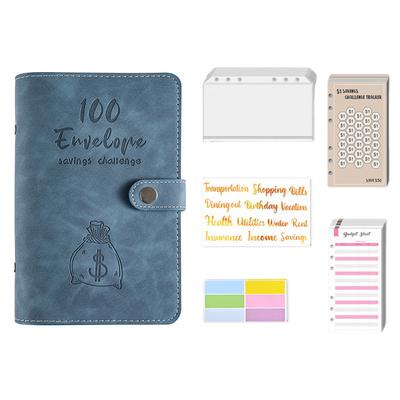 100 Umschläge Geldspar-Challenge Budget-Ordner PU-Ledereinband mit Bargeldumschlag PVC-Tasche