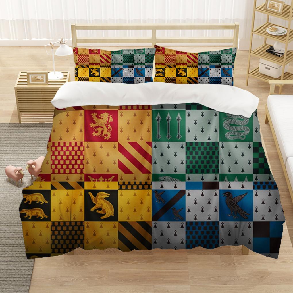 Marauders Map Four Magic College 3Pcs Duvet Cover Sets Cartoon Bedding Set Sheet Children Room Bed Sheet Pillow Case