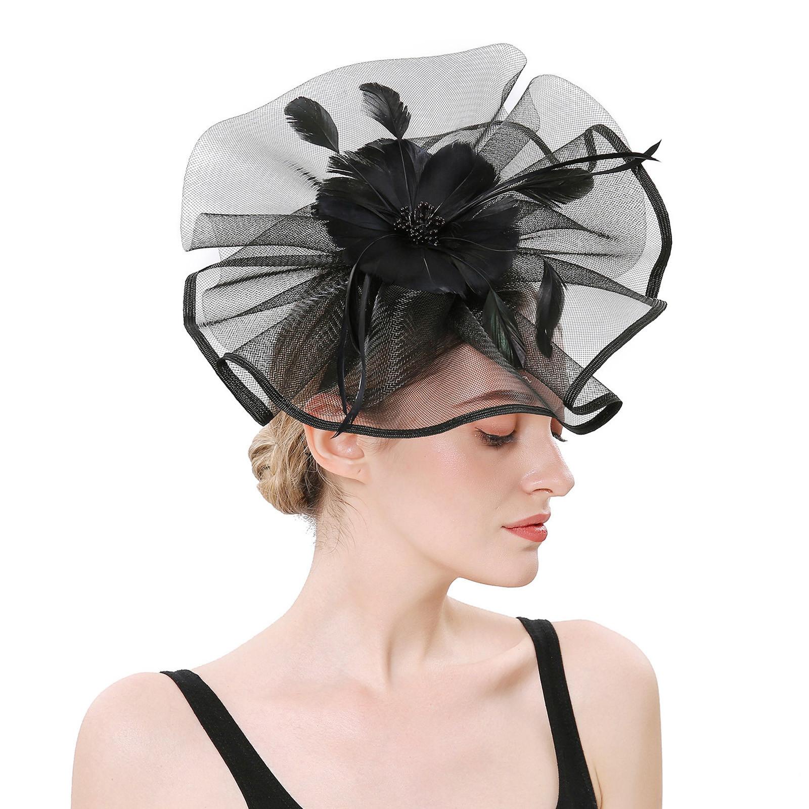 

Женская сетчатая шляпа для девочек, повязка на голову для коктейльной вечеринки, свадебная шляпа One Size чёрный