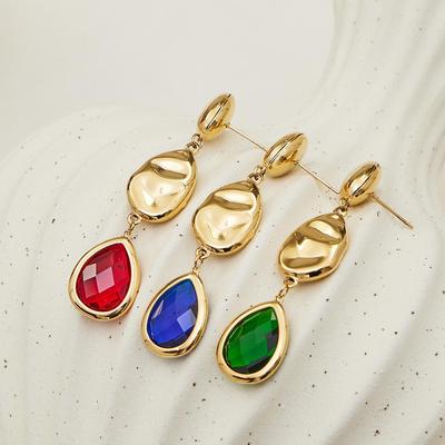18K Gold-Plated Glass Stone Water Drop Earrings – High-Quality Stainless Steel with Unique Personality and Style.