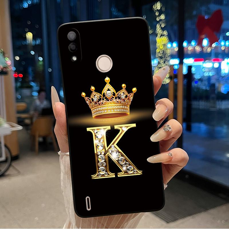 

Case For Itel P33 Plus Candy Color Soft Black Beautiful Newest Crown With A To Z Initial Letter Couple Shockproof Casing Itel P33 Plus