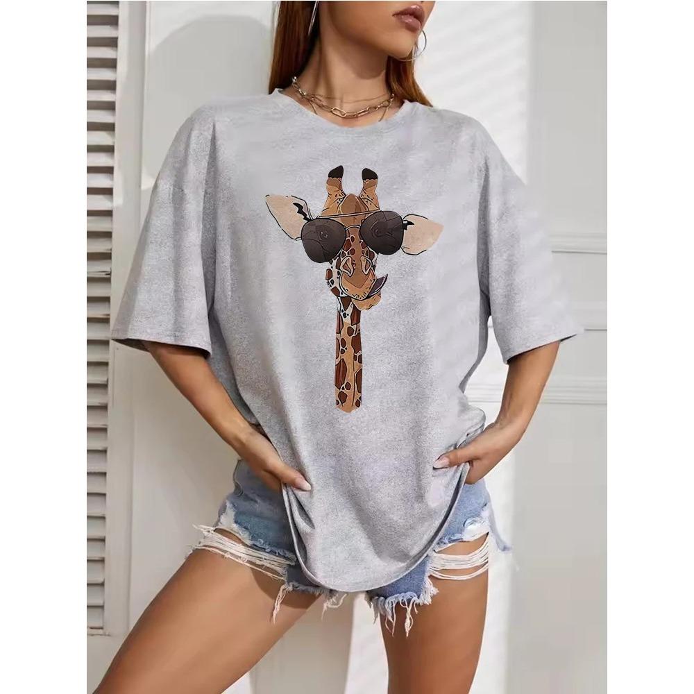 Cute Giraffe Fashion Y2k Bear Funny T-shirt Woman Bear T-shirt Short Sleeve Hip Hop