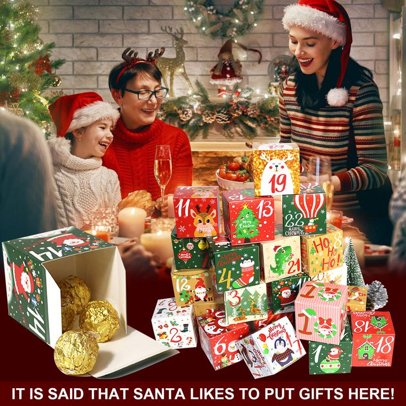 24pcs Christmas Advent Calendar Boxes Kraft Paper Candy Box 24 Days Advent Calendar Boxes Paper Advent Countdown Gift Boxes