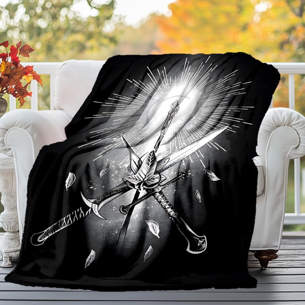 1pc Sword Leaf Light - Throw Blanket, Soft, Flannel Blankets, Living Room, All Seasons Use-1021181