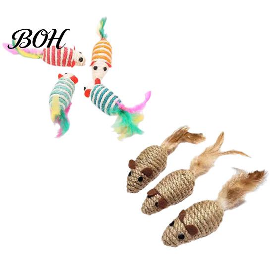 Indoor Cat Hunting Stimulation Colorful Mouse Toys, Jute Rope Chew Feather Mice Natural Kitten Toys Teeth Cleaning for Cats Exercise And Oral