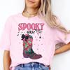 Halloween Spooky Girly T Shirt Cowgirl Boot Western Soft Girl Aesthetic Eerie Cute Black Bow Ghost Stars Pink Idea
