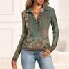 Women's Fashion Casual Printed V-Neck Long Sleeve Button-Down Top
