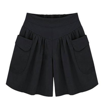 Women's Fashion Summer Spring Loose Casual Solid Color Print Elastic Waist Shorts Beach Shorts Breathable Wide Leg Shorts
