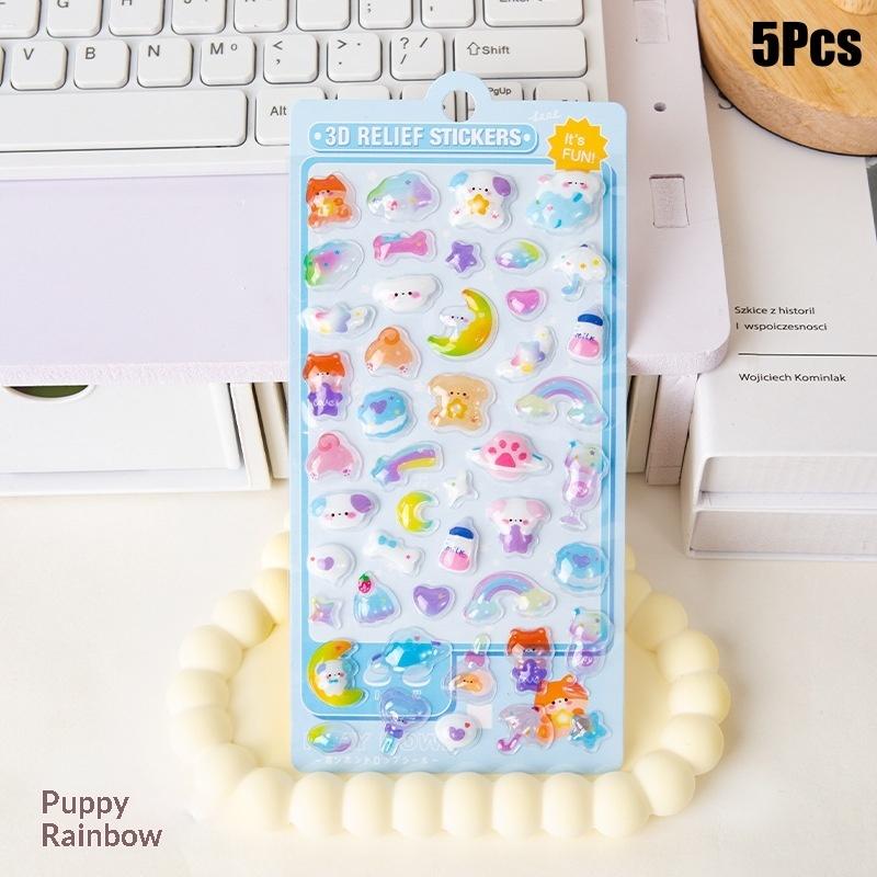 5Pcs Cute Cartoon Animals Stickers 3D Relief Stickers Scrapbooking Diy Diary Cup Decoration Journaling Stationery Sticker