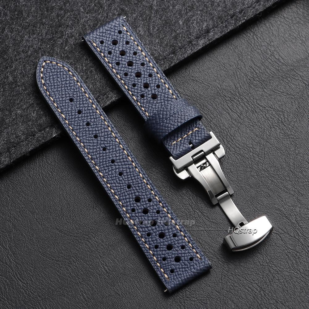 

Vintage Handmade Watch Strap 18mm 19 20mm 22mm Leather Strap Gray Black Brown Blue Breathable Watchbands Quick Release Wristband 22mm&no logo синій