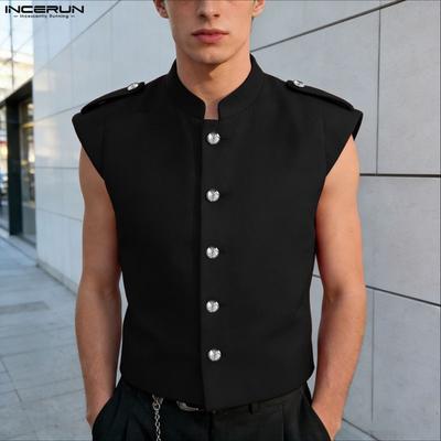 Men Summer Sleeveless Buttons Casual Fitted Short Tank Tops Waistcoat