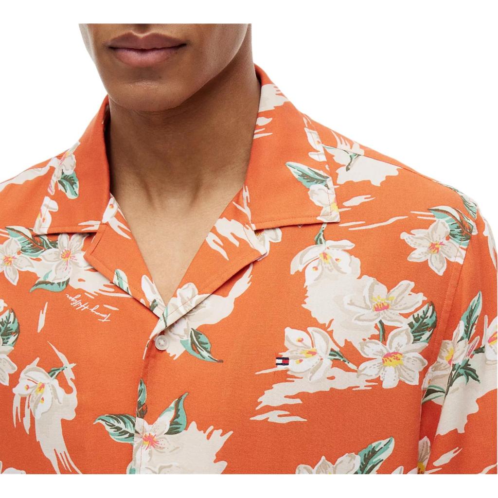Tommy Hilfiger Breathable Comfortable Floral Single-Breasted Short Sleeve Shirt Men shirts XM07833-SCX