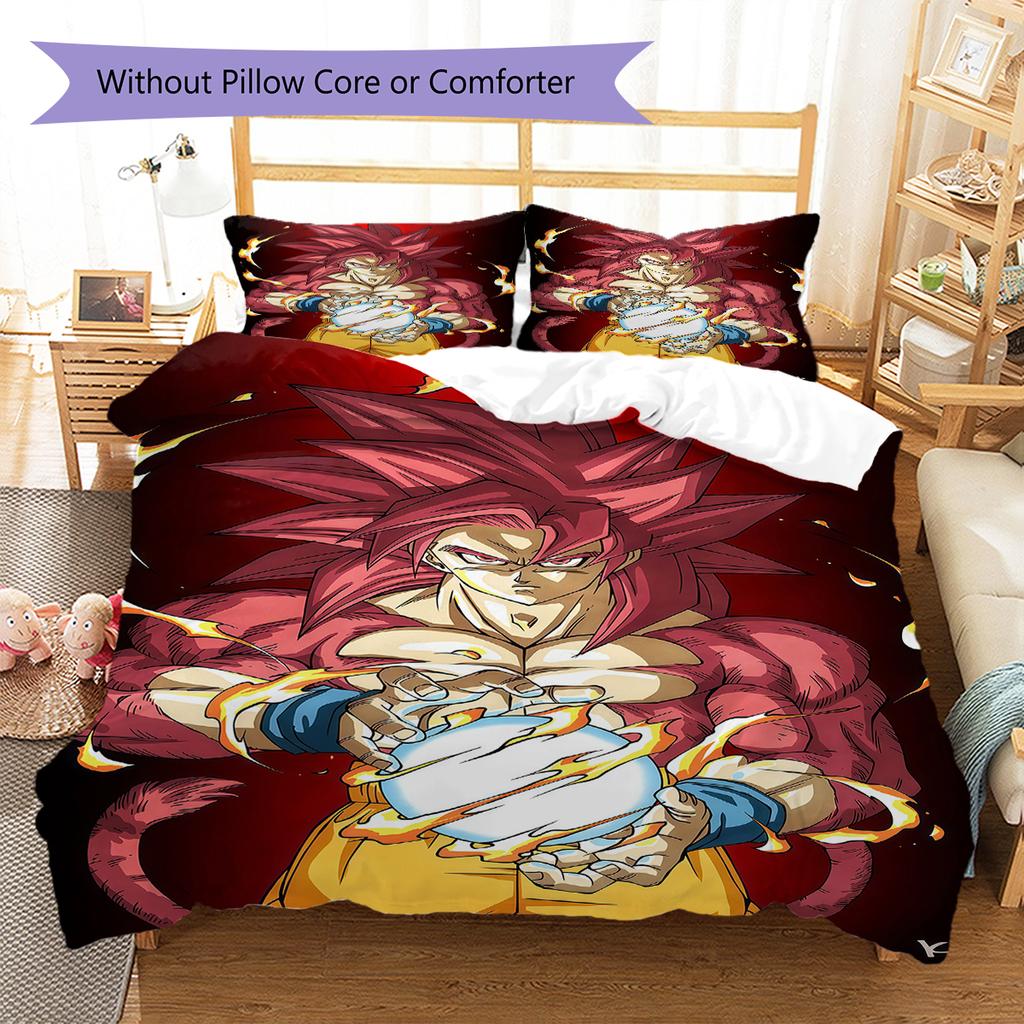 Son Goku Pattern Bedding,Quilt Set Quilt Cover Pillowcase Home Birthday Gift (1 * Duvet Cover + 2 * Pillowcase, Without Core)