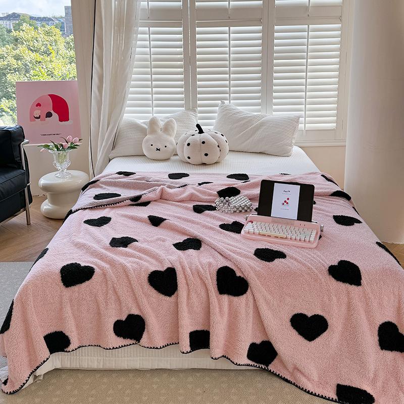 Cute Bow Knot Thickened Coral Fleece Blanket,Warm  Office Nap Blanket, Winter Milk Fleece Blanket, Dormitory Cover Bed Blanket